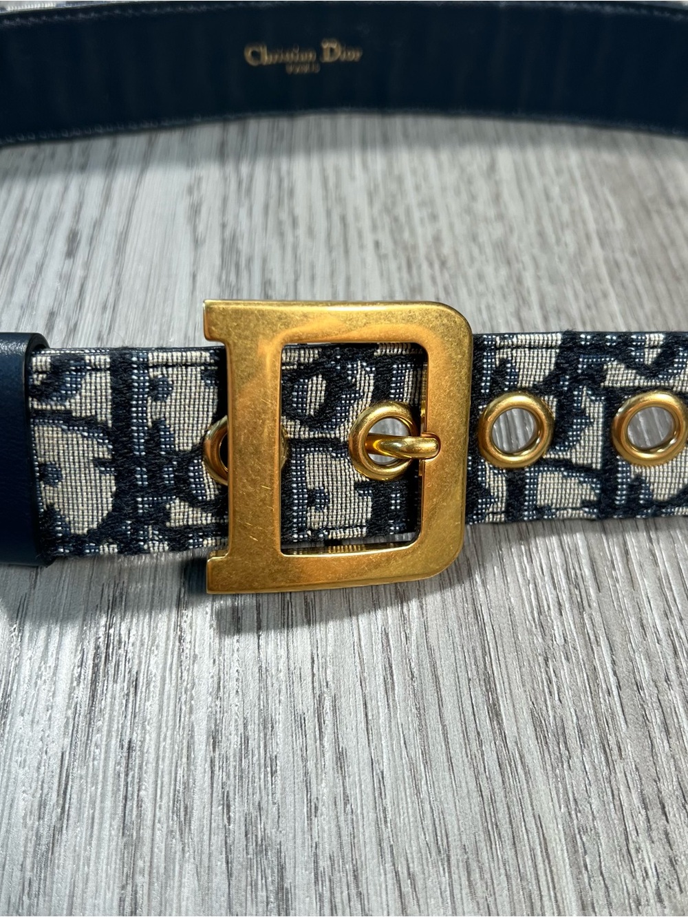Dior Diorquake Size 85cm Navy Blue Oblique Canvas Gold Logo Buckle Belt Italy - Picture 2 of 13